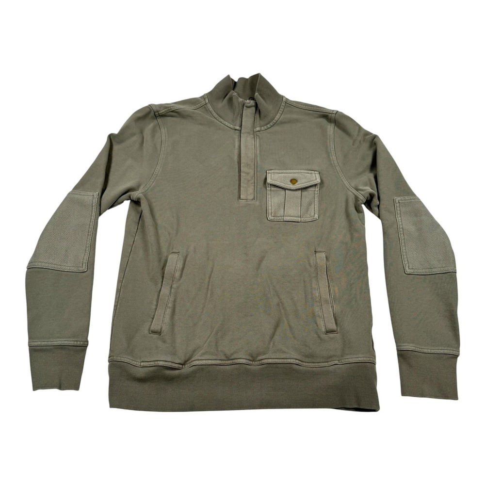 Brooks Brothers Sweatshirt Mens Small Green Quarter Zip Mock Neck Elbow Patches